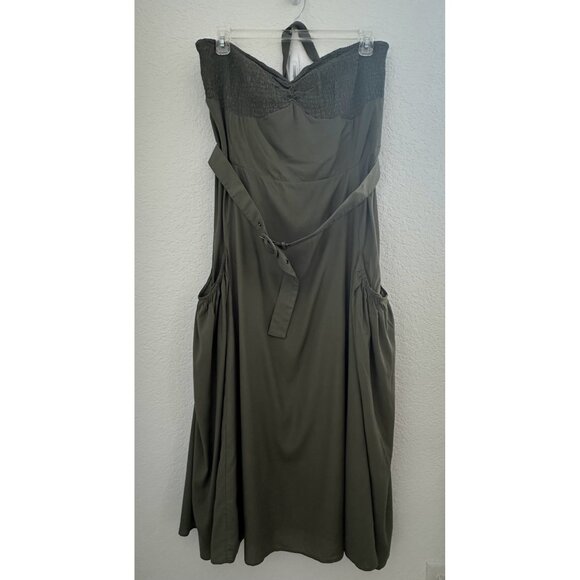 Venus Dress Womens 20 Olive Grn Smocked Belted Pockets Maxi Viscose Lagenlook - Picture 1 of 15